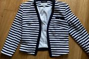 H&amp;M White and Navy Striped Blazer Size UK 6/8