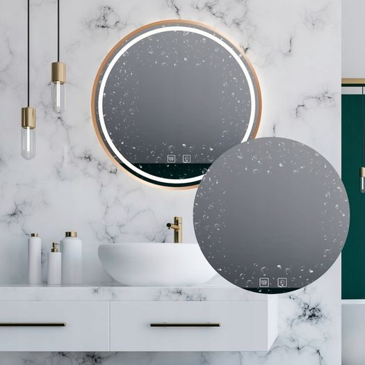LED Bathroom Mirror Gold Dual LED Defogger Antifog 80cm