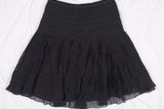 Hugo Boss Vintage Black High Waisted Smocked Tiered Ruffle Chiffon Silk Mini Skirt 6UK/34EU
