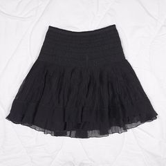 Hugo Boss Vintage Black High Waisted Smocked Tiered Ruffle Chiffon Silk Mini Skirt 6UK/34EU