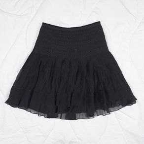 Hugo Boss Vintage Black High Waisted Smocked Tiered Ruffle Chiffon Silk Mini Skirt 6UK/34EU