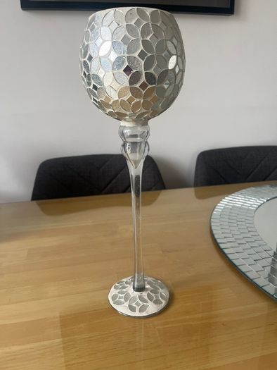 Pair of decorative glass mosaic goblet candle holders