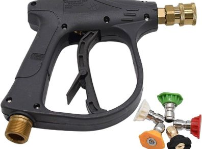NEW SALE | High Pressure Washer Gun with 5Pcs Spray Nozzles, 4350 PSI 1/4" Quick Release Car Washer Gun, Power Short Spray Gun M22 Metric Thread for Car Cleaning