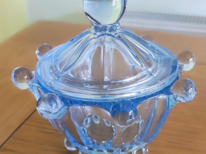Vintage Dressing Table Set Dresser Glassware Blue Bubble Mid Century Retro 1950s