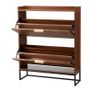 Shoe Cabinet with 2 Flip Drawers Mid-Century Shoes Storage Cabinet with Anti-Tipping Device, Freestanding Fluted Shoe Organizer Image 5