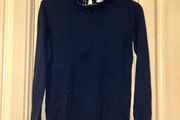 Navy blue garcia sweater/jumper with floral trim