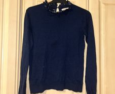 Navy blue garcia sweater/jumper with floral trim