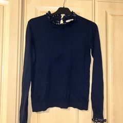 Navy blue garcia sweater/jumper with floral trim