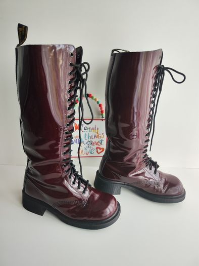 Dr Martens 1420 20 eye patent red burgundy knee high boots England UK7 EU41 US9