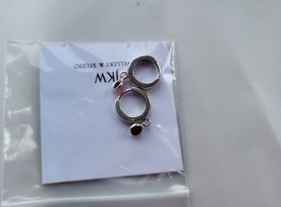 Sterling silver mini hoops with birthstone dark red crystal NEW