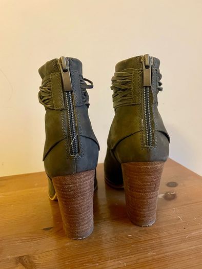 Mint Velvet Khaki Olive Suede Leather Ankle Boots Size 37 UK 4