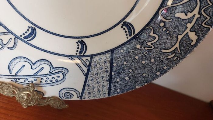 Fabulous & Unusual Large Blue and White 12.5" Charger or Display Plate by Wood & Sons in the Aesthetic Movement Inspired "Arabesque" Pattern