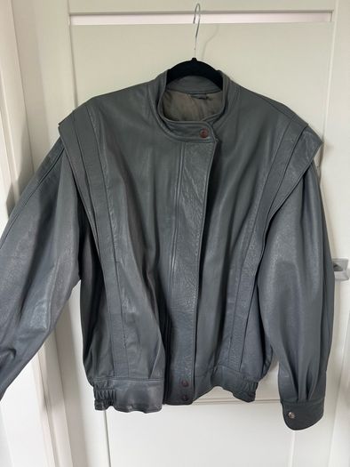 Vintage Grey Leather Jacket Size 40