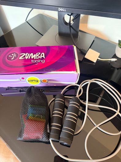 Official Zumba Toning Sticks with Original Box with bands and Skipping Rope