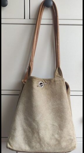 Reversible Genuine Pebbled Leather & Suede Tote / Sack Bag