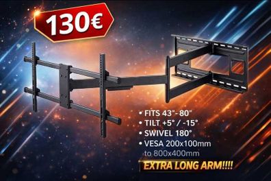 Tv Wall Mount Bracket Tilt Swivel Long Arm 43-80"