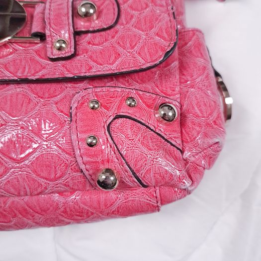 Guess Vintage Pink Croc Embossed Patent Leatherette Shoulder Bag Y2K