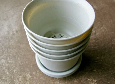 White Plant Pots with Saucers (Set of 5)