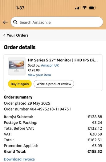 HP Series 5, 27 Inch Monitor x 2