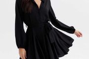 Black Silky Satin Blouse Dress, size 10