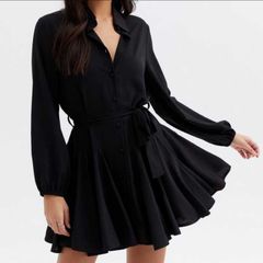 Black Silky Satin Blouse Dress, size 10