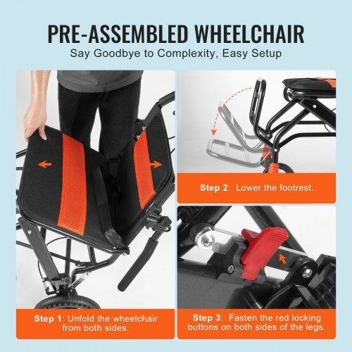 Wheelchair Aluminum Alloy Transport Chair Foldable 45.7 cm W Seat 99.8 kg