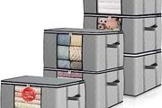 Large Capacity Clothes Storage Bags 6 Pack, Storage Boxes With Lids, Reinforced Handle Moving Boxes, Storage Box, Wardrobe Organiser for Duvet Bedding Clothing, Bedroom Underbed Storage