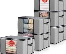 Large Capacity Clothes Storage Bags 6 Pack, Storage Boxes With Lids, Reinforced Handle Moving Boxes, Storage Box, Wardrobe Organiser for Duvet Bedding Clothing, Bedroom Underbed Storage