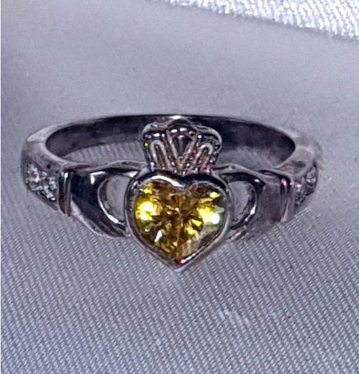 Vintage Sterling Silver Topaz Claddagh Ring