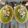 Vintage Pair Genuine Capo di monte 3D Porcelain Floral Wall Plaques with Label Image 2