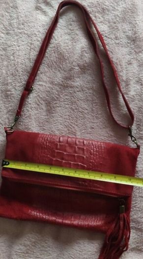 Red Italian Suede Croc-Effect Leather Crossbody Bag Clutch