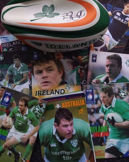 Brian O'Driscoll Signed Rugby Ball , Former Ireland and Leinster , Rugby Union Player , with Some Programmes