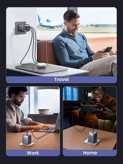 UGREEN USB C Charger, MacBook Charger Nexode 65W Foldable Fast GaN Charger 3-Port USB C Plug Support PPS/PD3.0 Compatible with MacBook Pro/Air, iPhone 17 Pro/Air/17/16/15, iPad, Galaxy S24/S23, etc