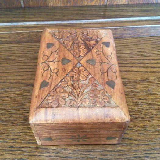 vintage carved inlay wooden card box