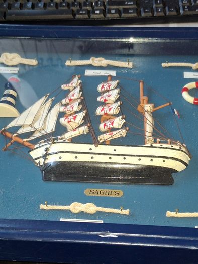 Beautiful Old Ship decorative Nautical Knot Board featuring a model of the Portuguese Tall Ship Sagres