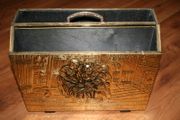 Embossed Hammered Brass and Wood Magazine Holder Double Slotted