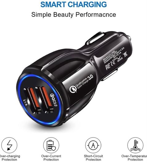 USB Car Adaptor 2 Port USB 3.0 Car Cigarette Lighter Phone Charger 30W 5A Fast Charging Compatible with iPhone Samsung Galaxy iPad Huawei (FREE POSTAGE)