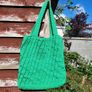 Handmade cotton crochet tote bag - green, shopping bag, woven bag Image 2