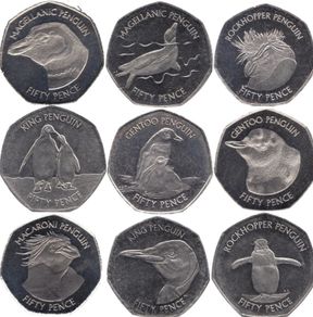 Falkland Islands Penguin 9 Coins 50 Pence 2 Sets UNC