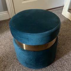 Teal Velvet Ottoman Stool