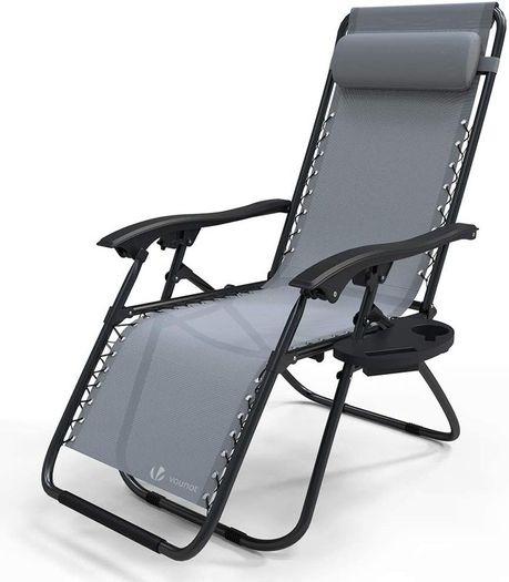 Zero Gravity Chair, Folding Sun Loungers, Recliner Garden Chairs, Outdoor Deck Chairs with Cup and Phone Holder, Grey