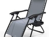 Zero Gravity Chair, Folding Sun Loungers, Recliner Garden Chairs, Outdoor Deck Chairs with Cup and Phone Holder, Grey