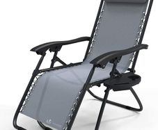 Zero Gravity Chair, Folding Sun Loungers, Recliner Garden Chairs, Outdoor Deck Chairs with Cup and Phone Holder, Grey