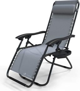 Zero Gravity Chair, Folding Sun Loungers, Recliner Garden Chairs, Outdoor Deck Chairs with Cup and Phone Holder, Grey