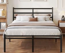 Double Bed Frame with Headboard and Footboard 4ft6 Metal Platform Bed Frame, 36 cm High, Modern Style, Under Bed Storage, Noise Free, Easy Assembly, Black