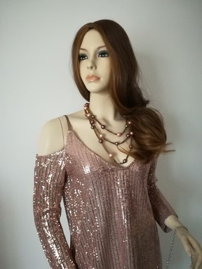 Rose gold Zara dress with matching bag and necklace