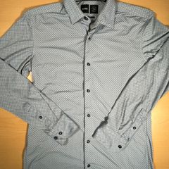 Hugo Boss Shirt Mens - 38 S 15 - Blue Diamond Check - Performance Hank Kent Slim Fit