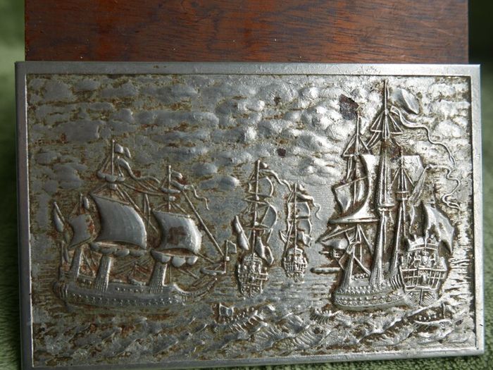 Vintage Wooden Cigarette Box with ship galleons decoration