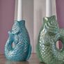 Set of x2 Ceramic Fish Ornament Candle Stick/ Holders Image 5