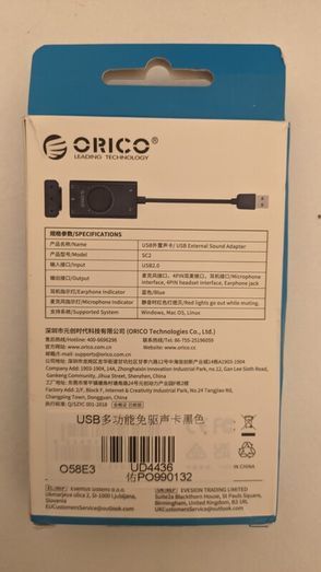 Orico SC2 USB External Sound Card Windows Mac Linux